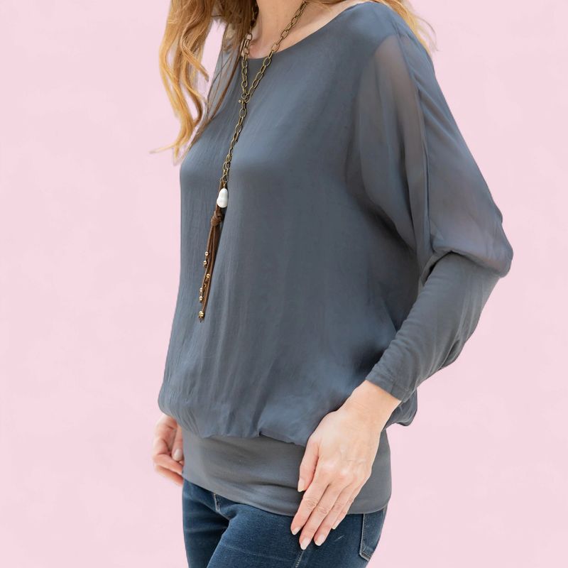 Cassandra Silk Top-Dark Grey