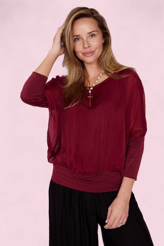 Cobblestone Cassandra Silk Top-Wine