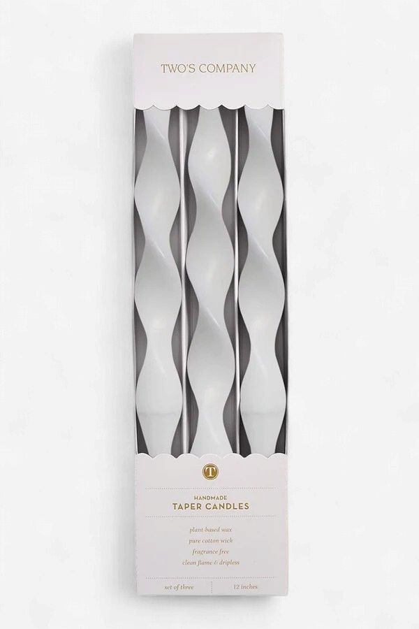 Two's Co. White 12" Twist Taper Candles-Dettmer