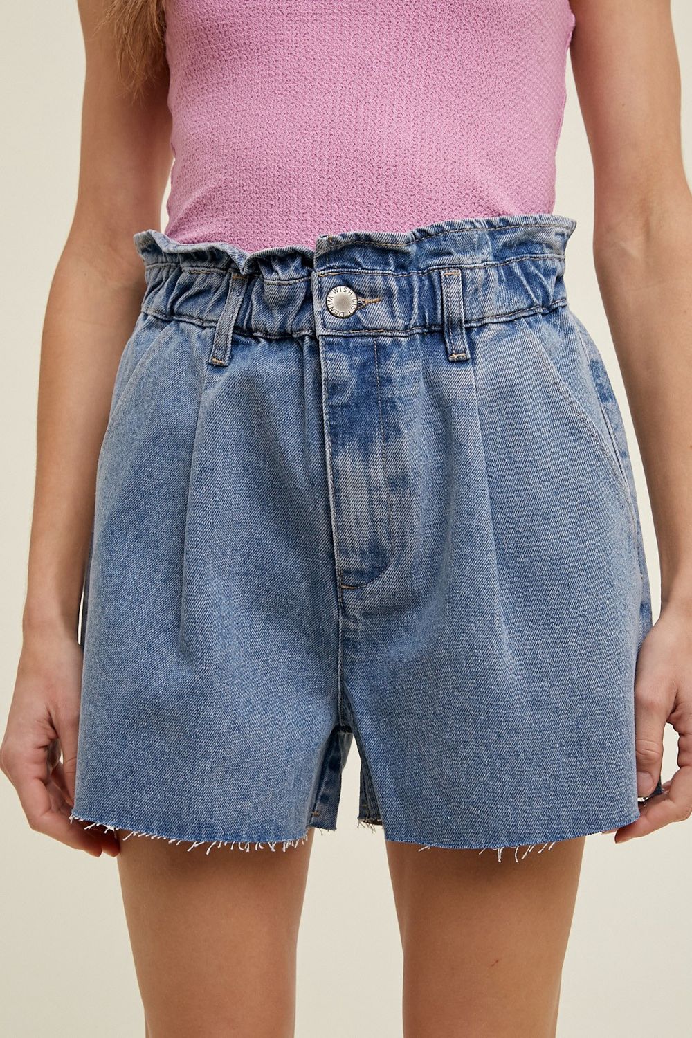 Chasing You Paper Bag Shorts, Color: Denim, Size: SML