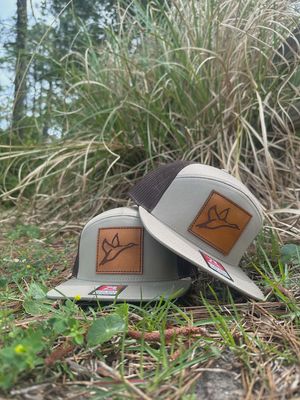 7-Panel Leather Patch Hat - Brown/Khaki