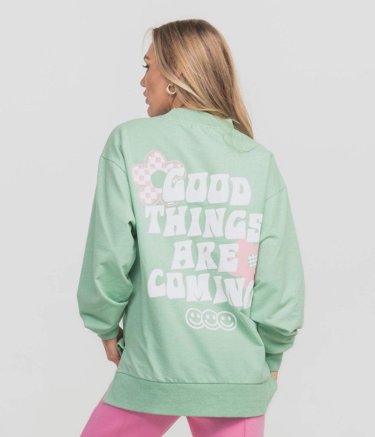 Happy Thoughts Puff Sweatshirt, Color: 1566-Sour Apple, Size: SML