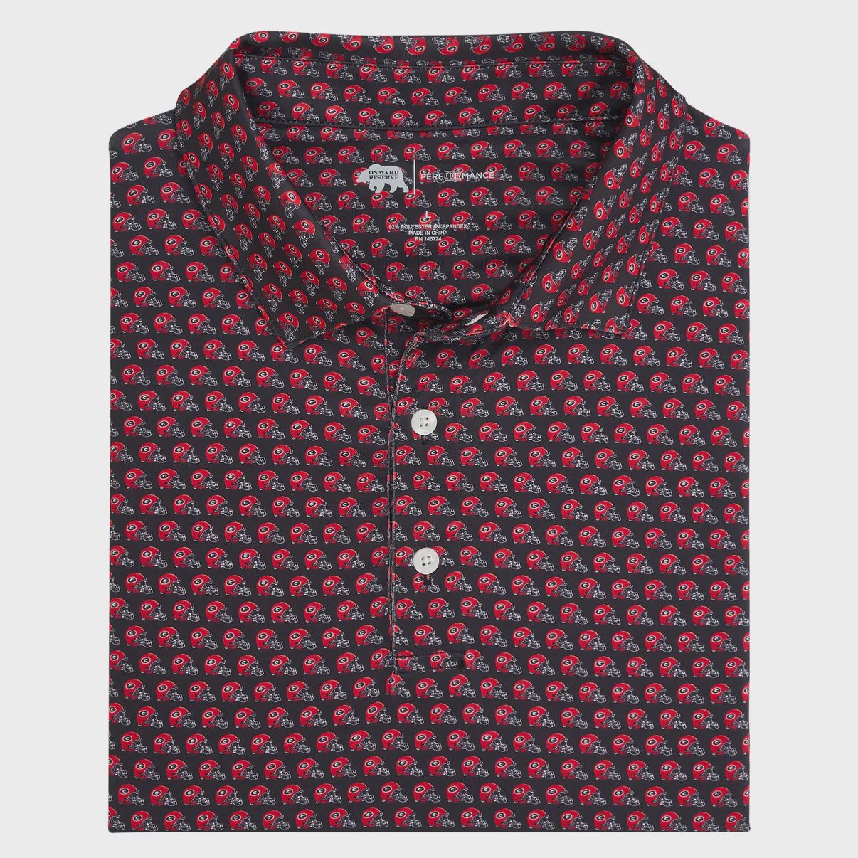 UGA Helmet Printed Polo, Color: 002-Black, Size: SML