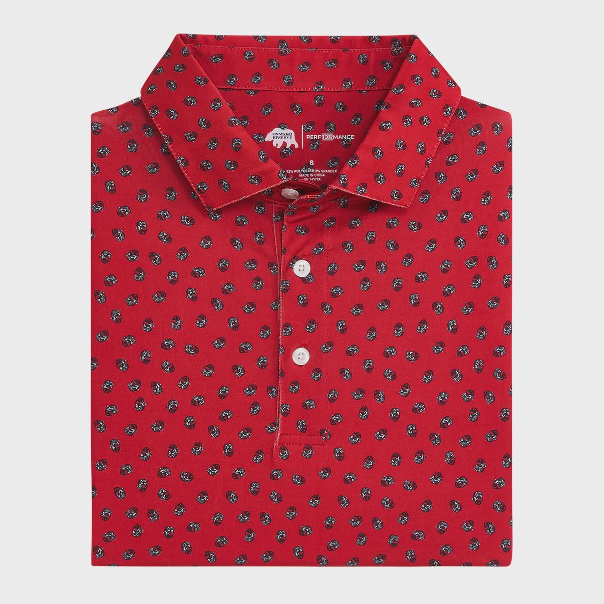 Vintage Bulldog Head Printed Performance Polo, Color: Red, Size: SML