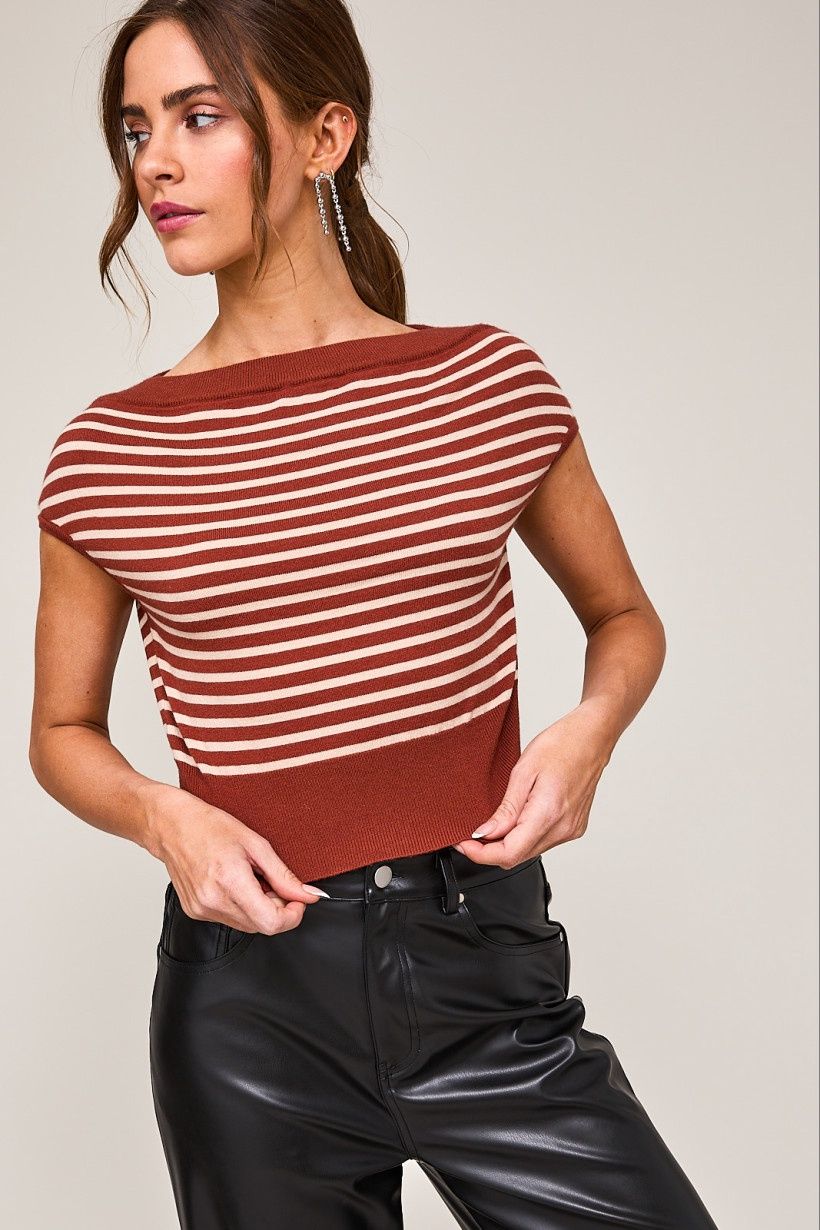 Holding Your Hand Sweater, Color: Camel/ Cream Stripe, Size: XSM