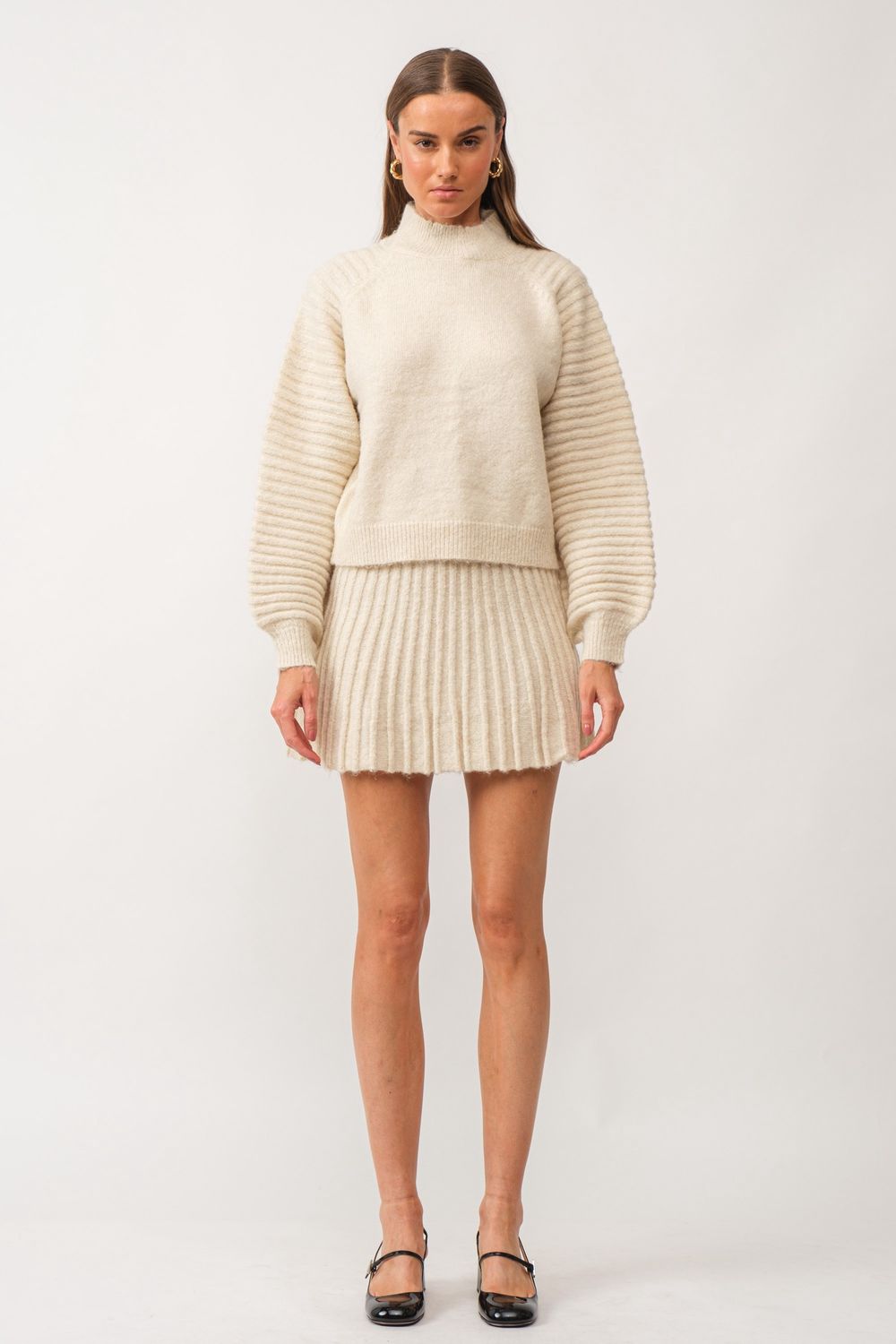 Gabriella Knit Mini Skirt, Size: SML, Color: Cream