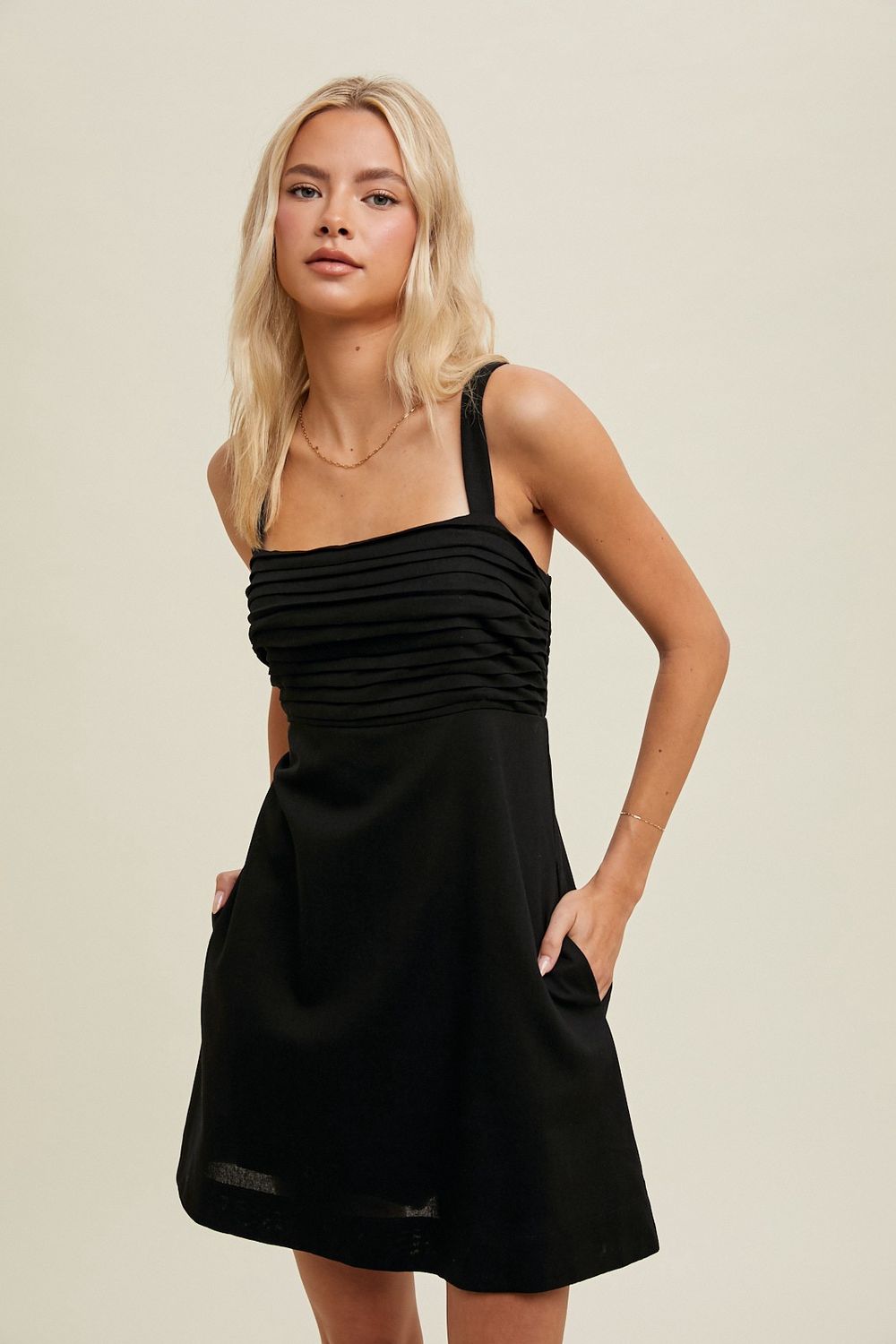 Having A Day Pleated Mini Dress, Size: SML, Color: Black
