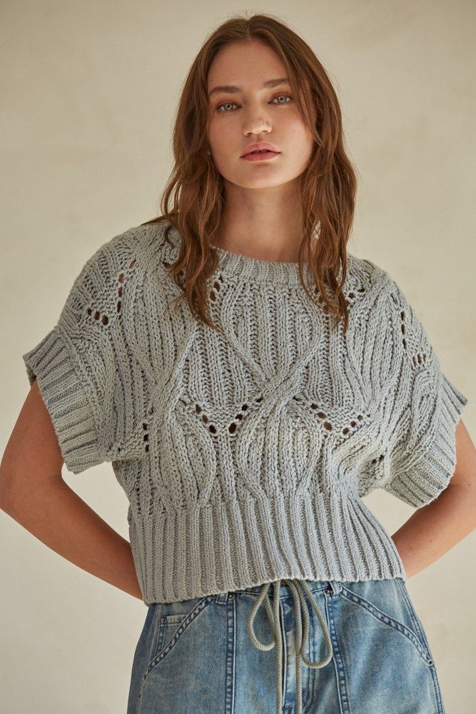 Cali Crochet Sweater, Color: Dusty Sage, Size: SML