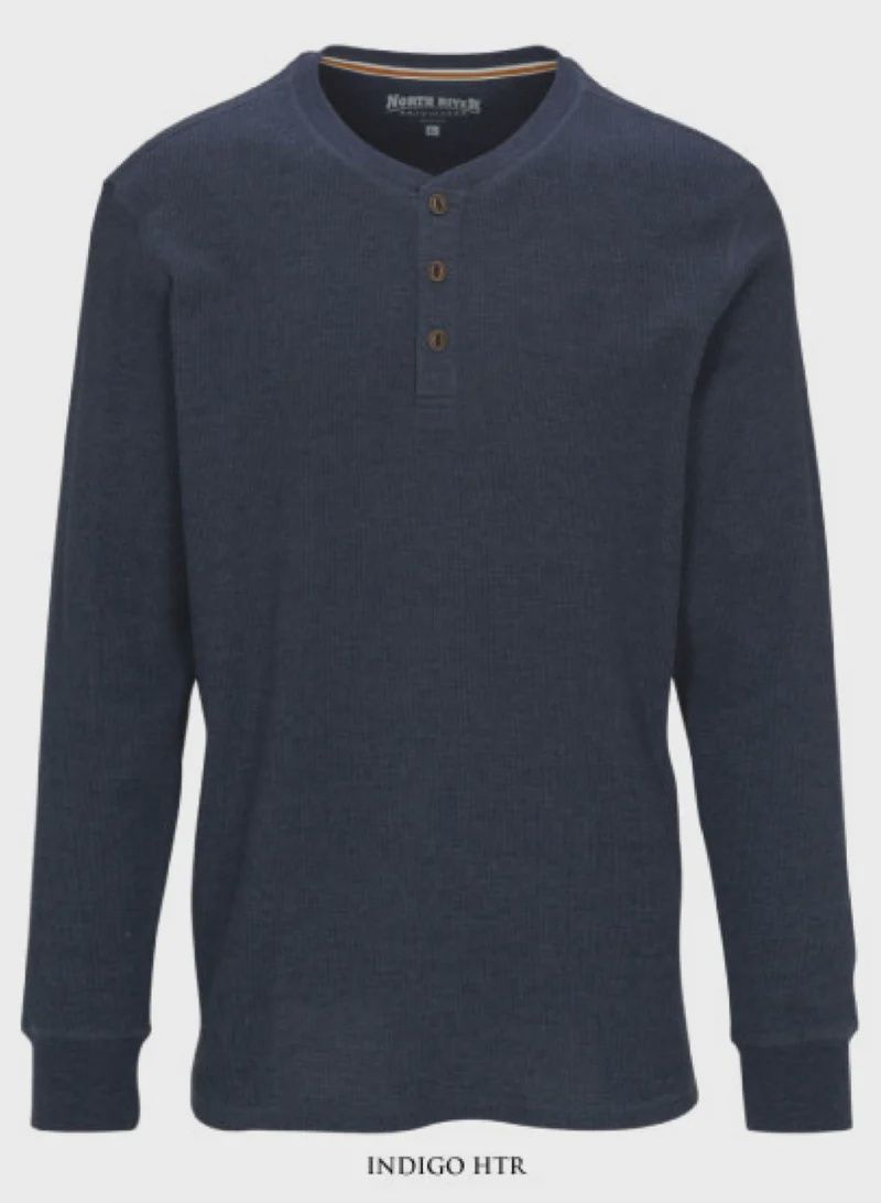 Heather Waffle 3 Button Henley, Color: Indigo, Size: MED