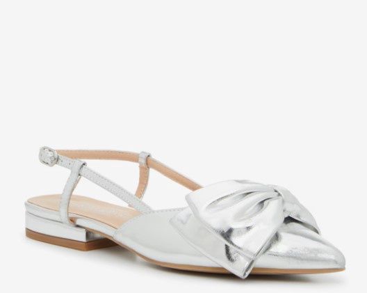 Harmony Bow Sling Back Flat, Color: Silver, Size: 6