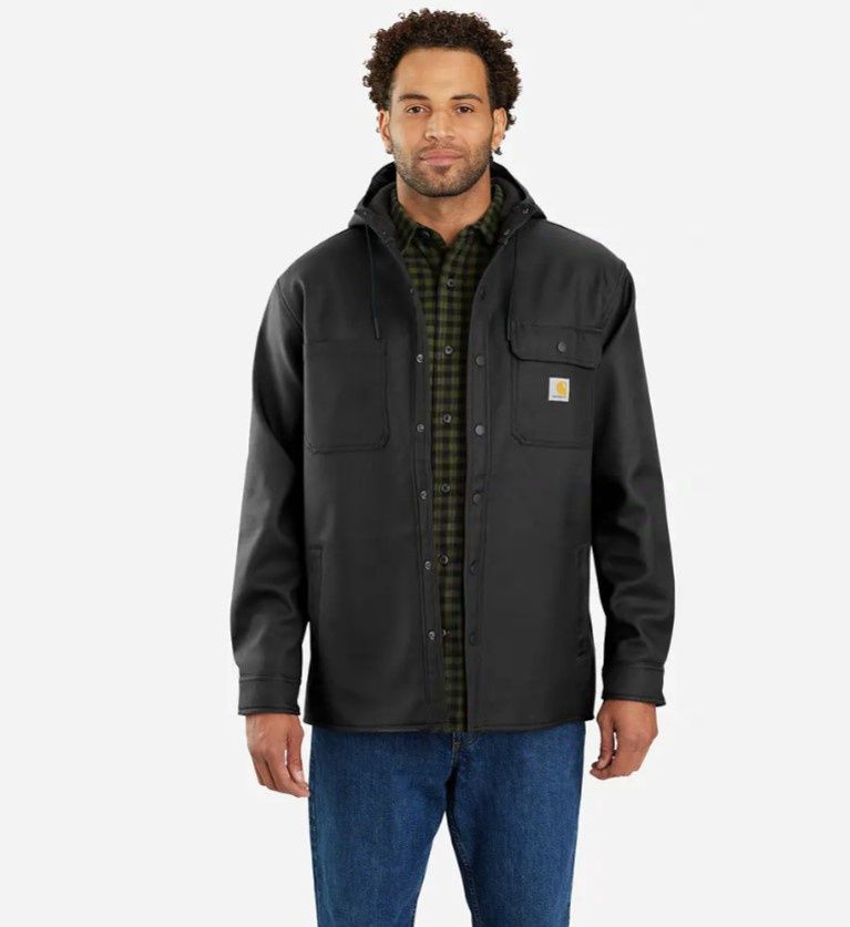 Rain Defender Hooded Shirt Jacket, Color: N04-Black, Size: SML, Length: REG