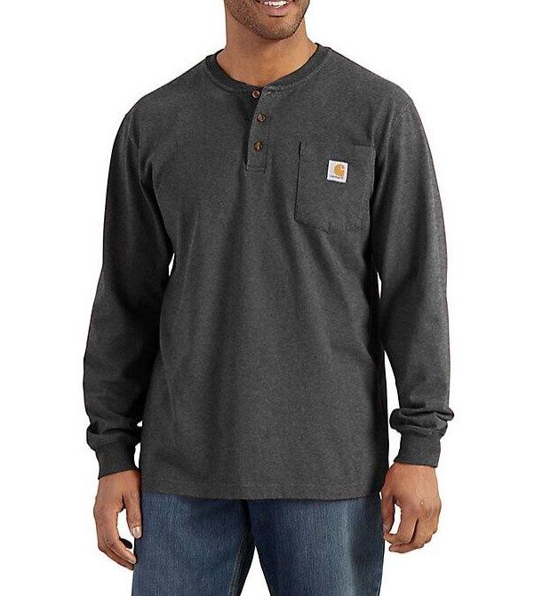Men&#39;s Long Sleeve Henley T-Shirt, Color: CRH-Carbon Heather, Length: REG, Size: 2XL