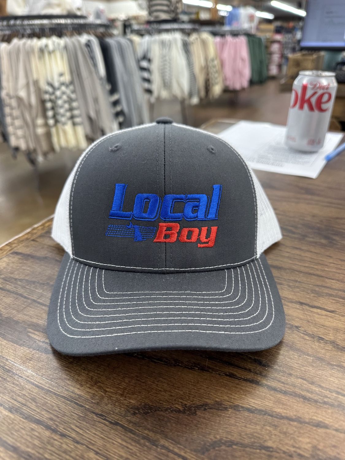 Local Boy Natural Trucker, Color: Charcoal/White, Size: OSFM