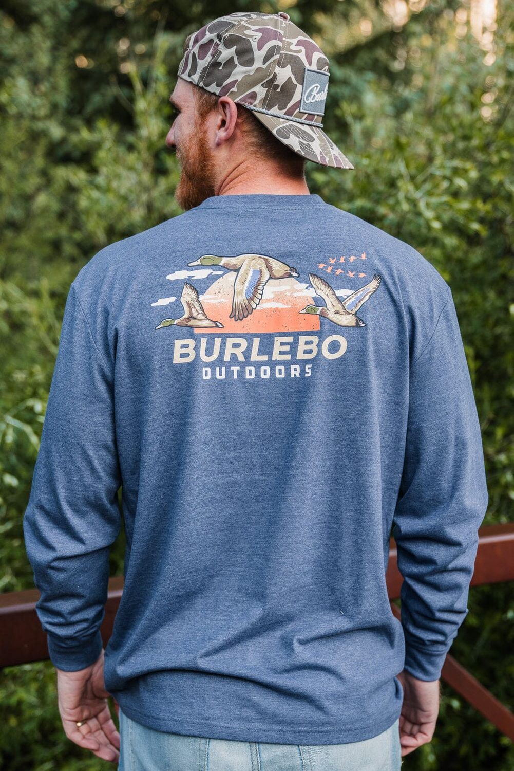 Sunset Ducks LS Pocket Tee, Size: SML, Color: Heather Navy