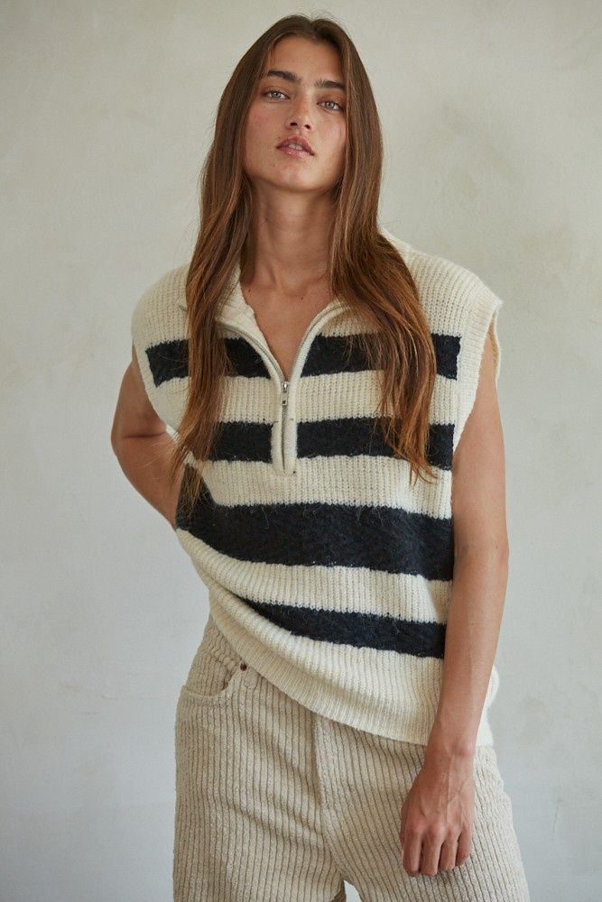 Lanette Sweater Vest, Color: Ivory Black, Size: SML