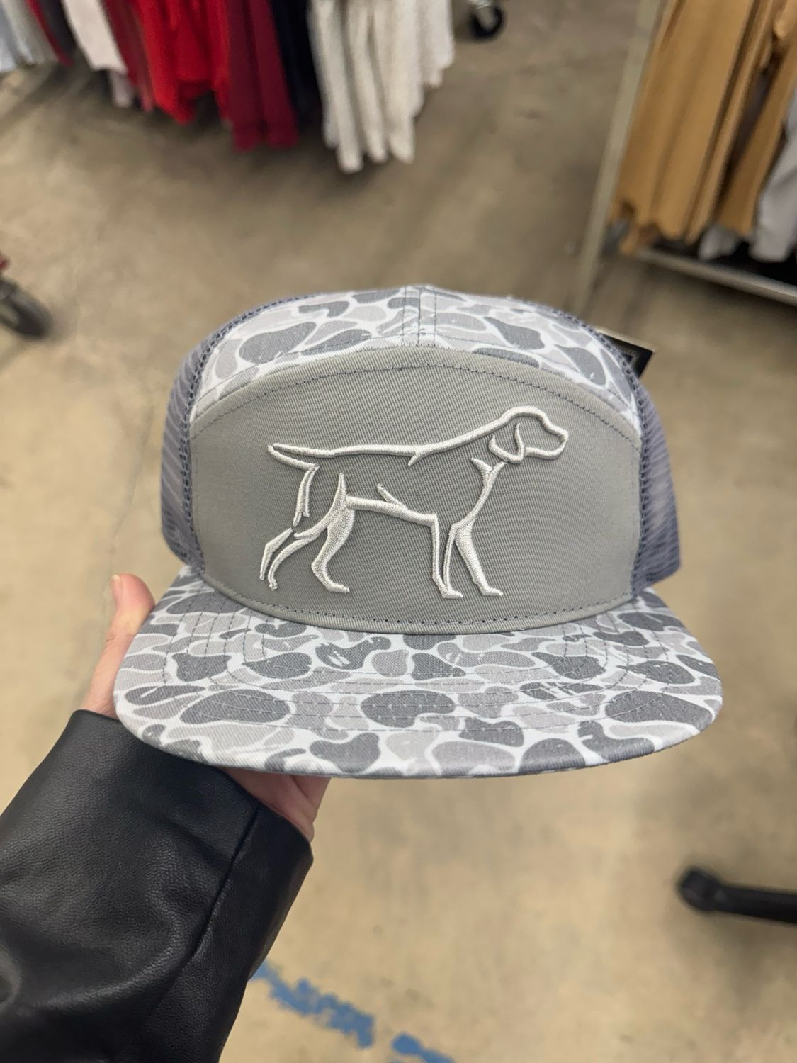 Grey Backwoods Camo 7 Panel 3D Puff Hat