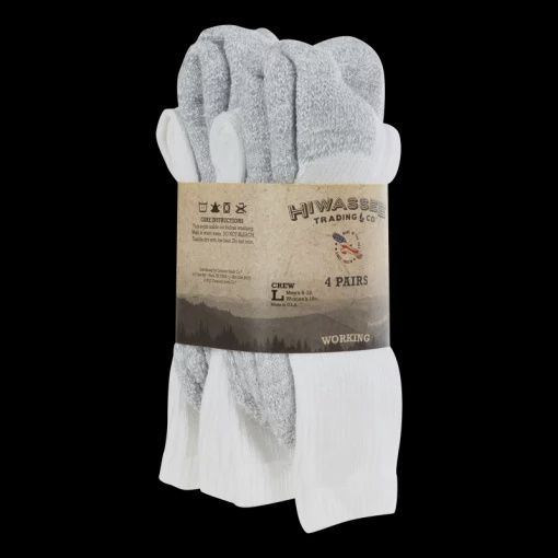 Hiwassee Working Cotton Sock - 4 Pack, Color: White, Size: Large