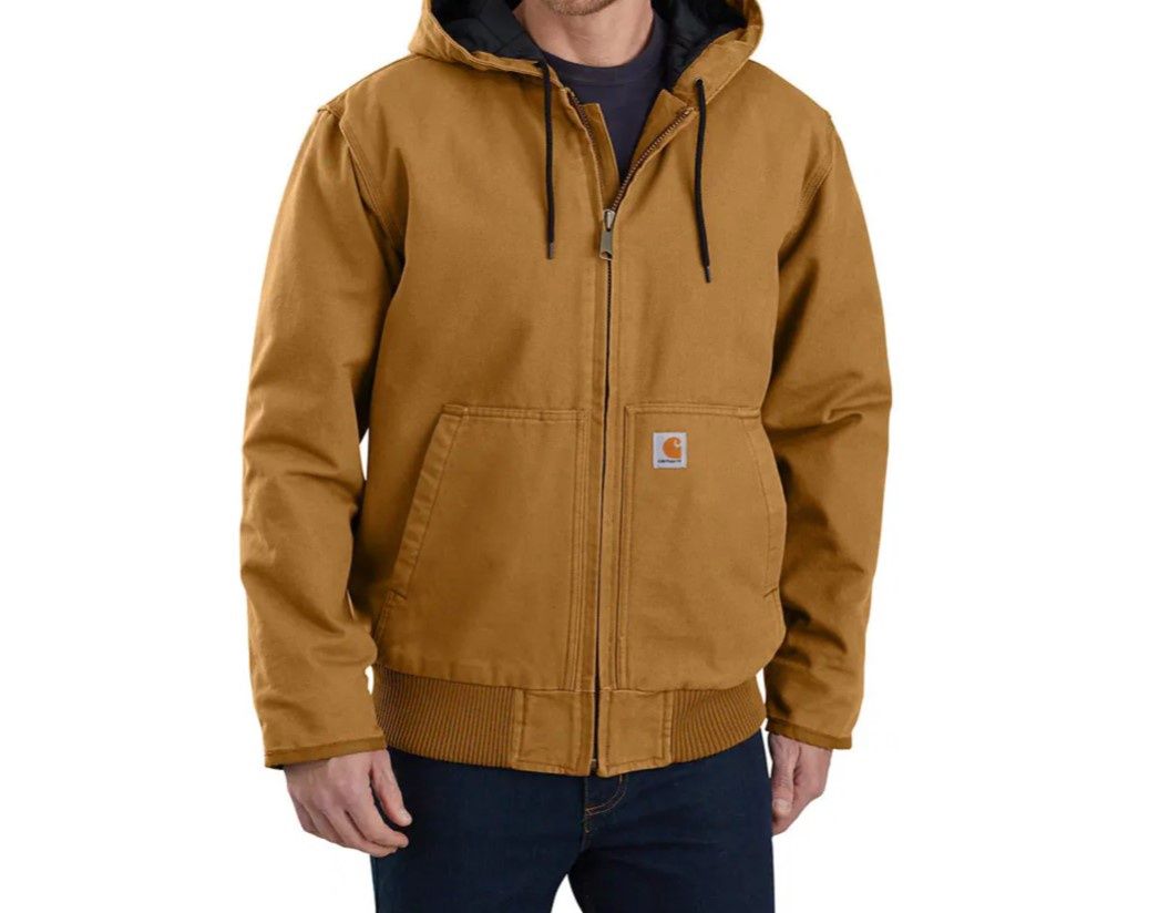 Men&#39;s Insulated Loose Fit Washed Duck Active Jacket, Color: BRN-Carhartt Brown, Size: 2XL, Length: REG
