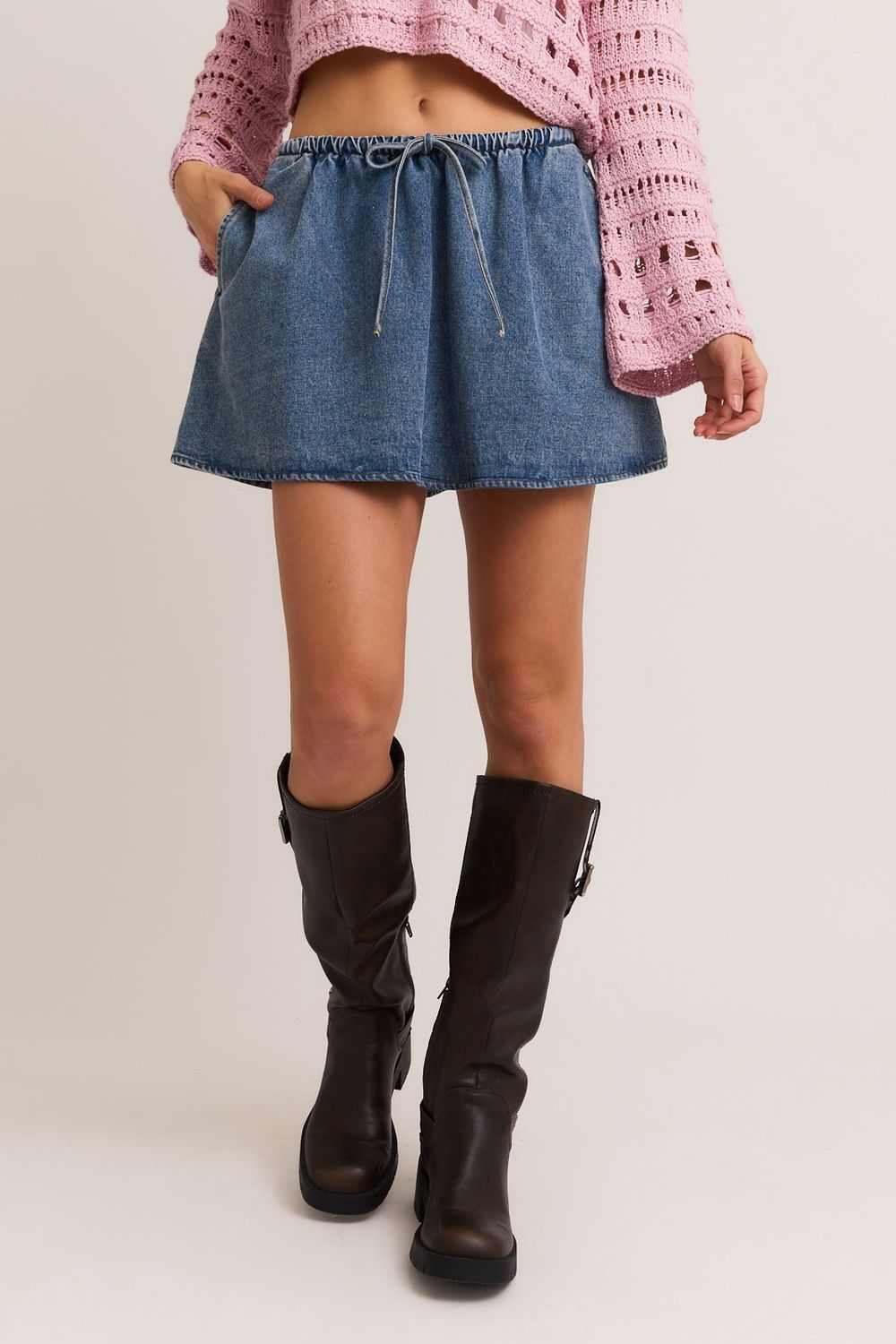 Staying Out Flare Denim Skirt