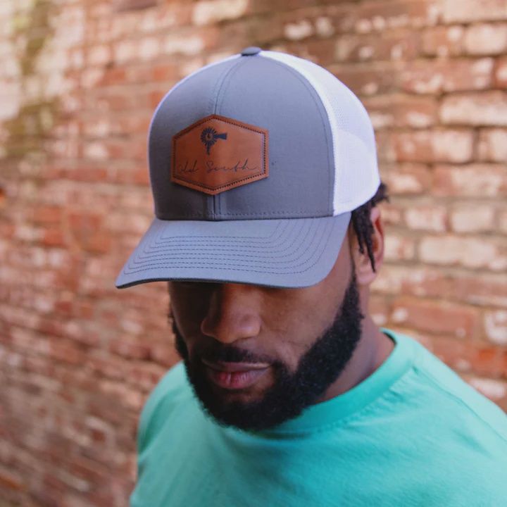 Signature Leather Patch Trucker Hat - Graphite/White