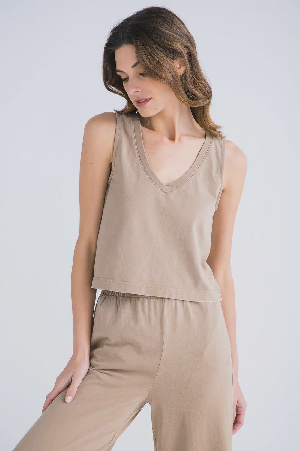 Sloane V-Neck Top, Color: Iced Coffee, Size: XSM