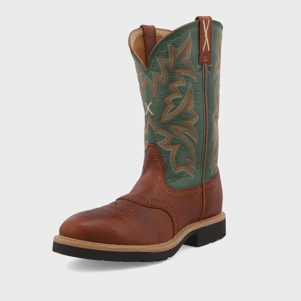 12&quot; Western Work Boot - Cognac Glazed Pebble &amp; Dark Green