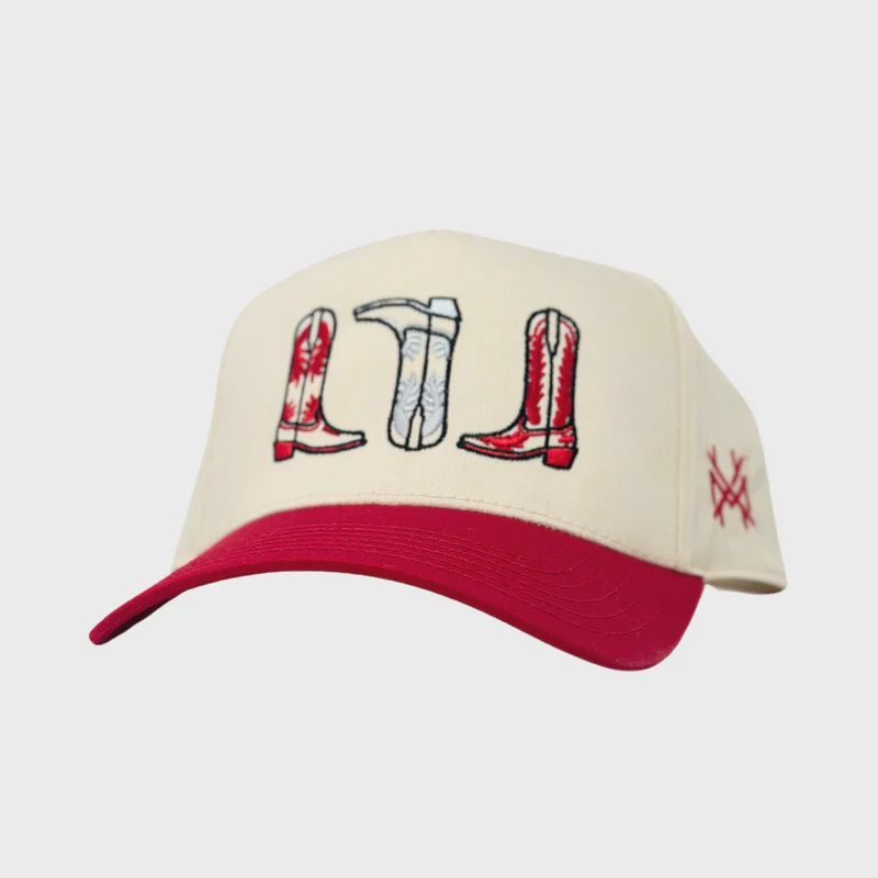 Boots Trucker Hat- Red/Natural
