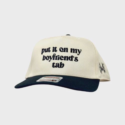 Put It On My Boyfriends Tab Trucker Hat - Black/Natural