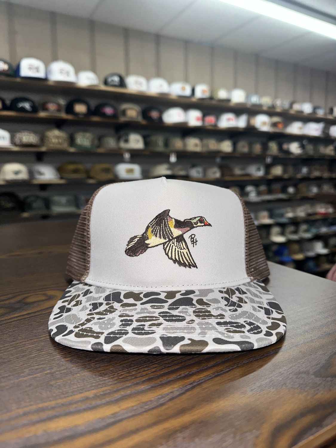 Flying Woodie High Profile Trucker Hat - Grey/Camo
