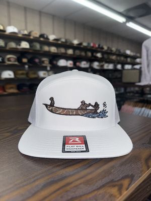 Duck Camo Boat 7-Panel Hat - White