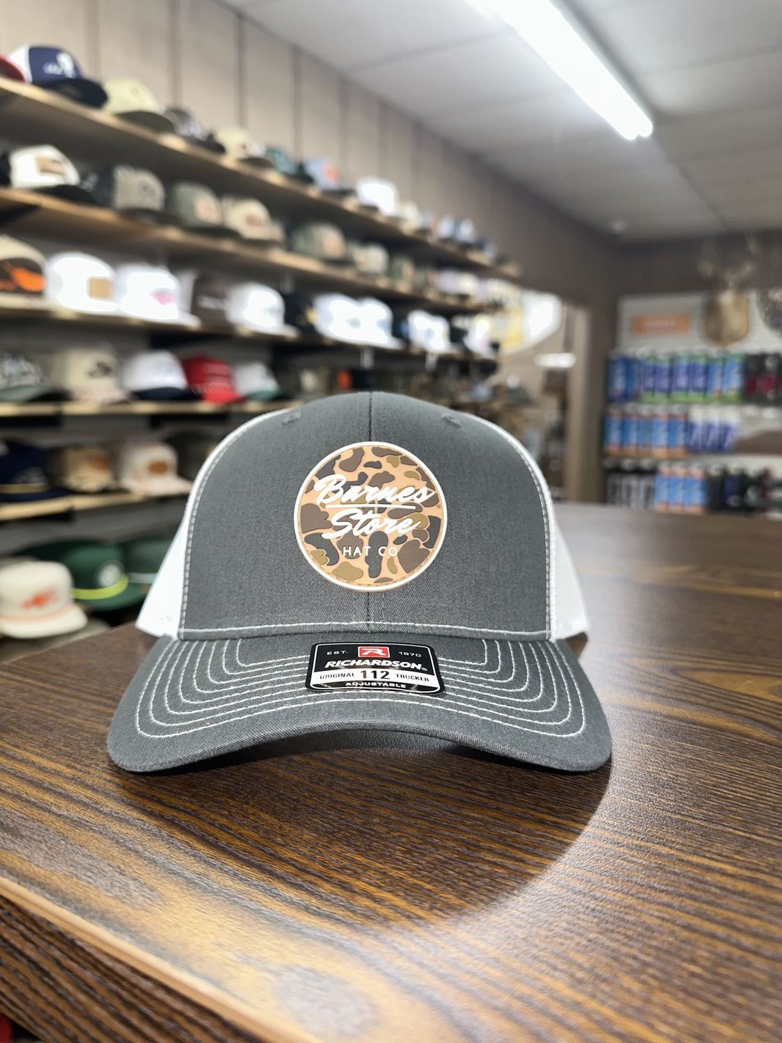 Camo Rubber Patch Trucker Hat - Charcoal/White