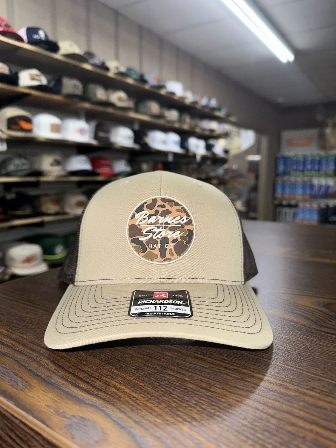 Camo Rubber Patch Trucker Hat - Khaki/Coffee
