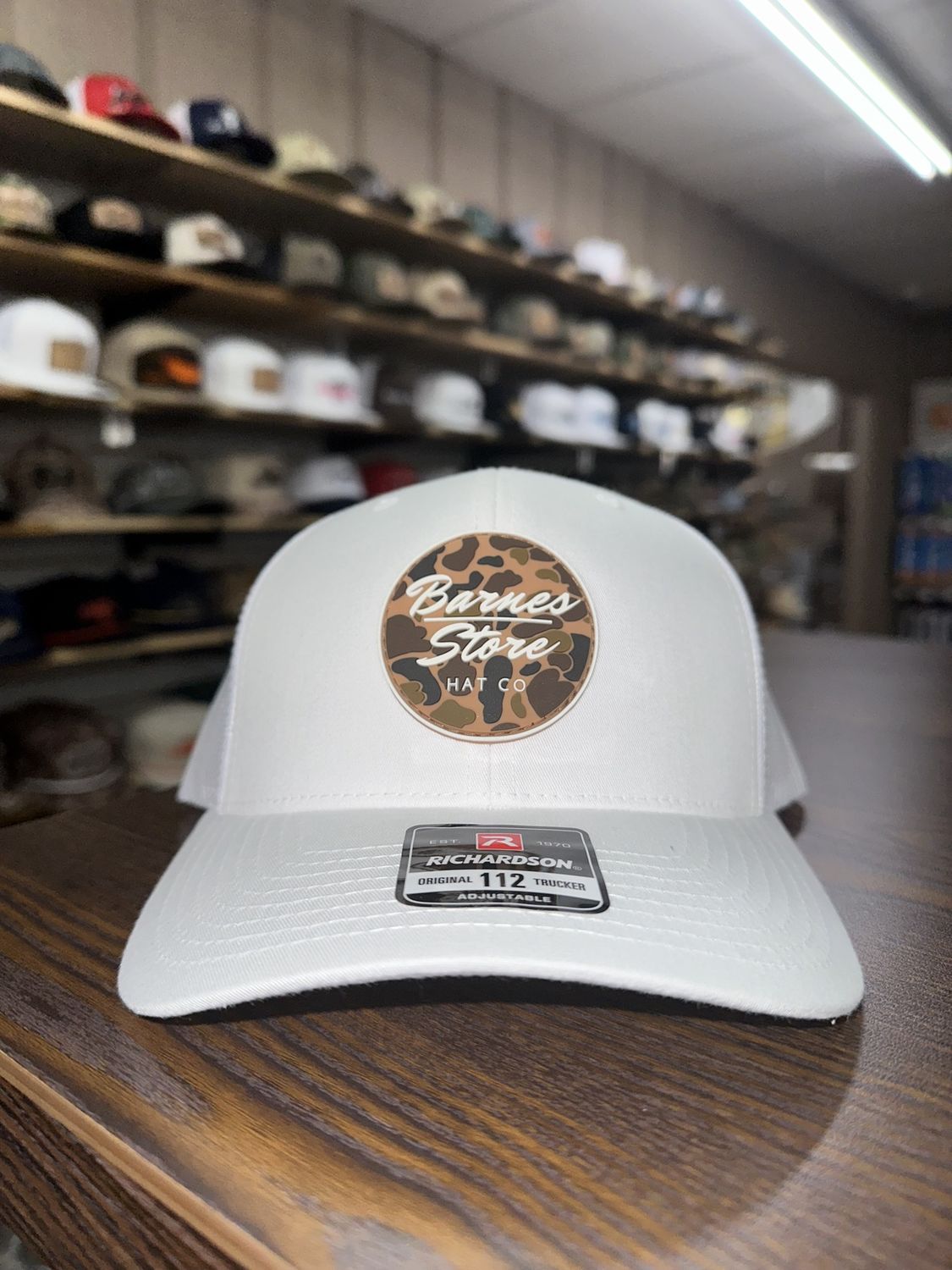 Camo Rubber Patch Trucker Hat - White