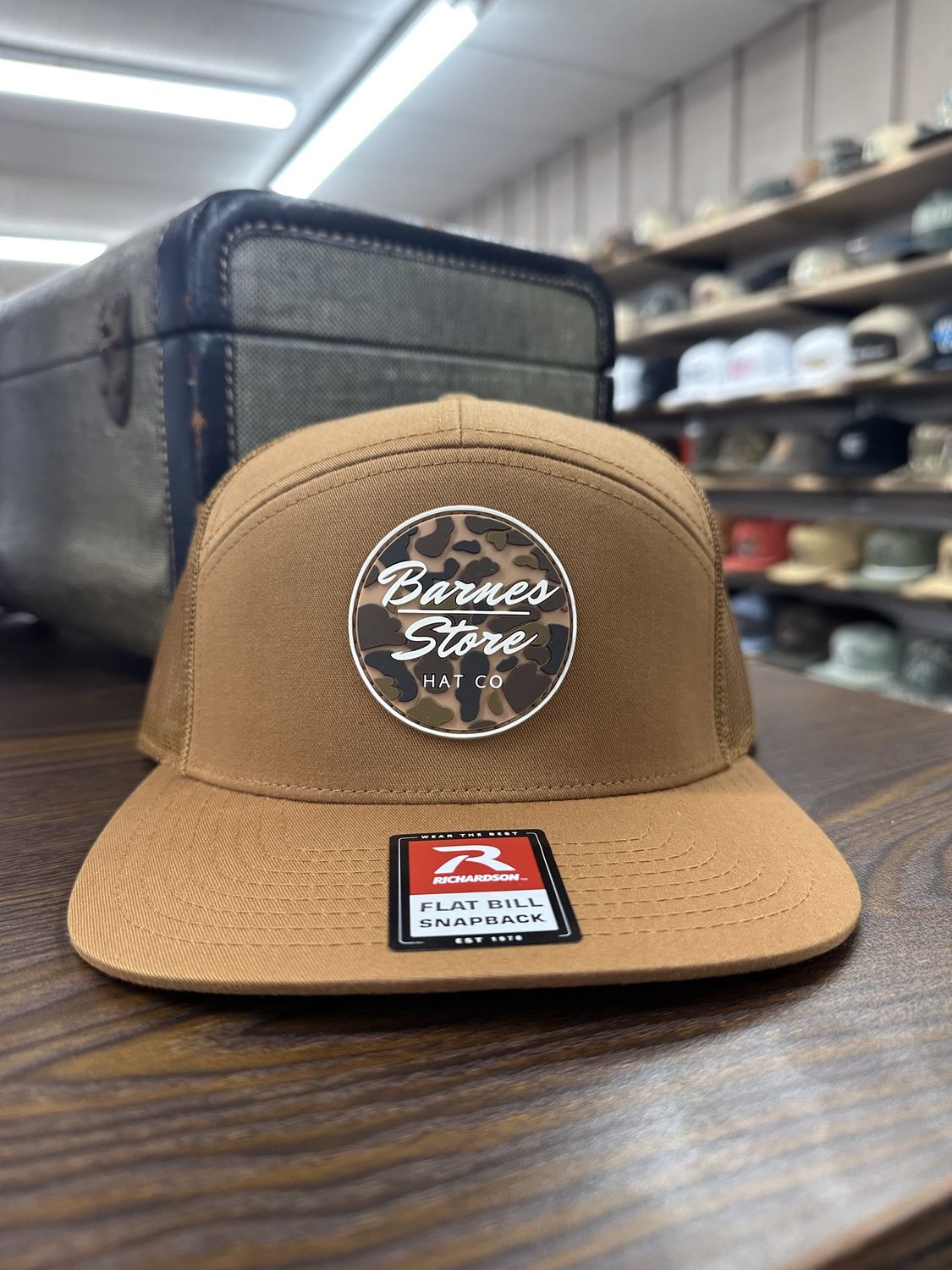 Camo Rubber patch 7 Panel Hat - Caramel