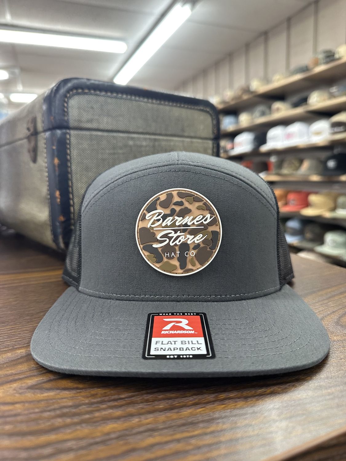 Camo Rubber Patch 7-Panel Hat - Charcoal/Black