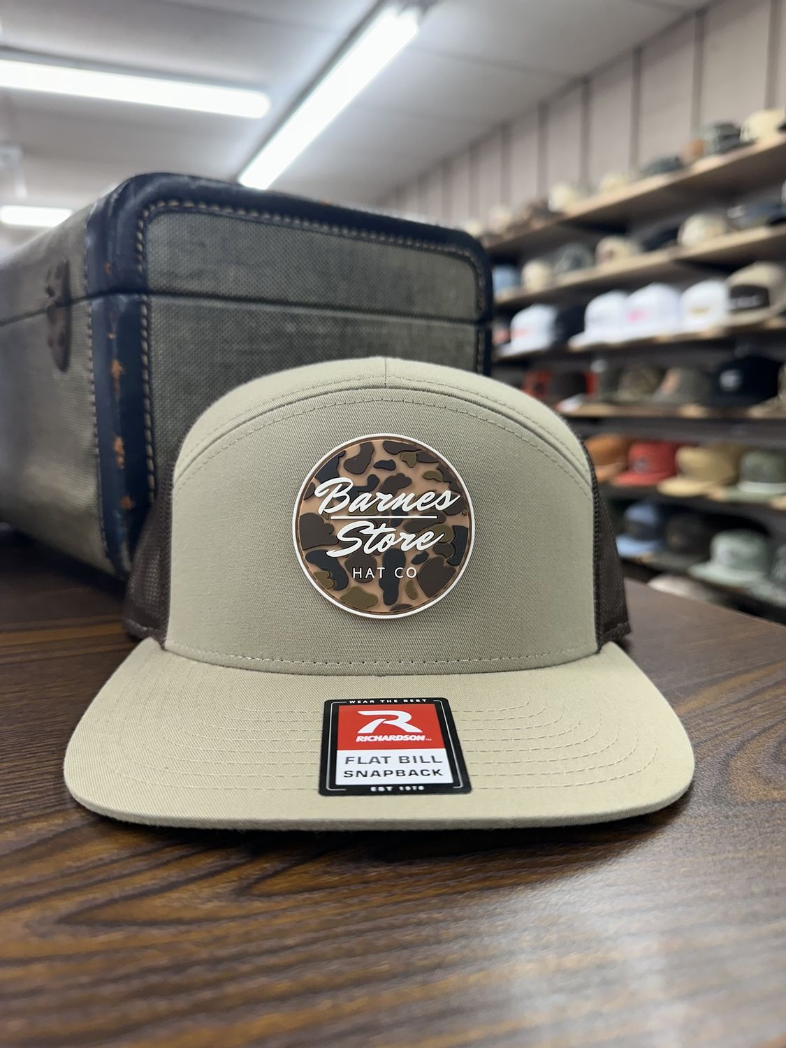 Camo Rubber Patch 7-Panel Hat - Khaki/Brown