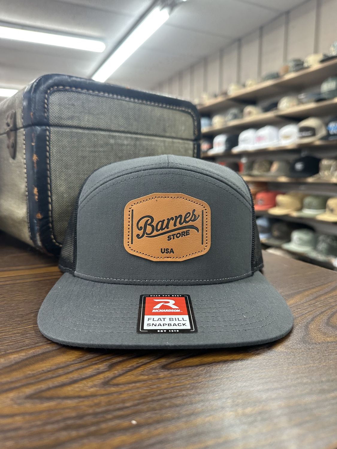 Leather Patch 7 Panel Hat - Charcoal/Black