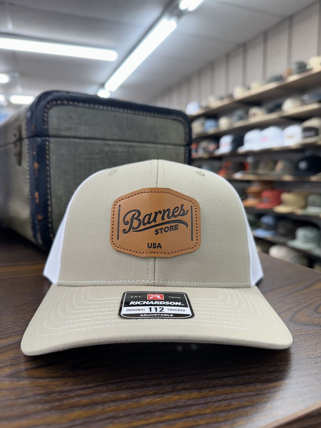 Leather Patch Trucker - Khaki/White