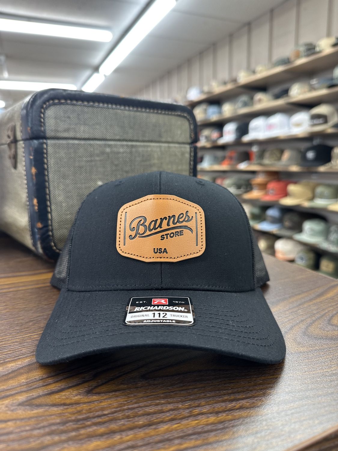 Leather Patch Trucker Hat - Black