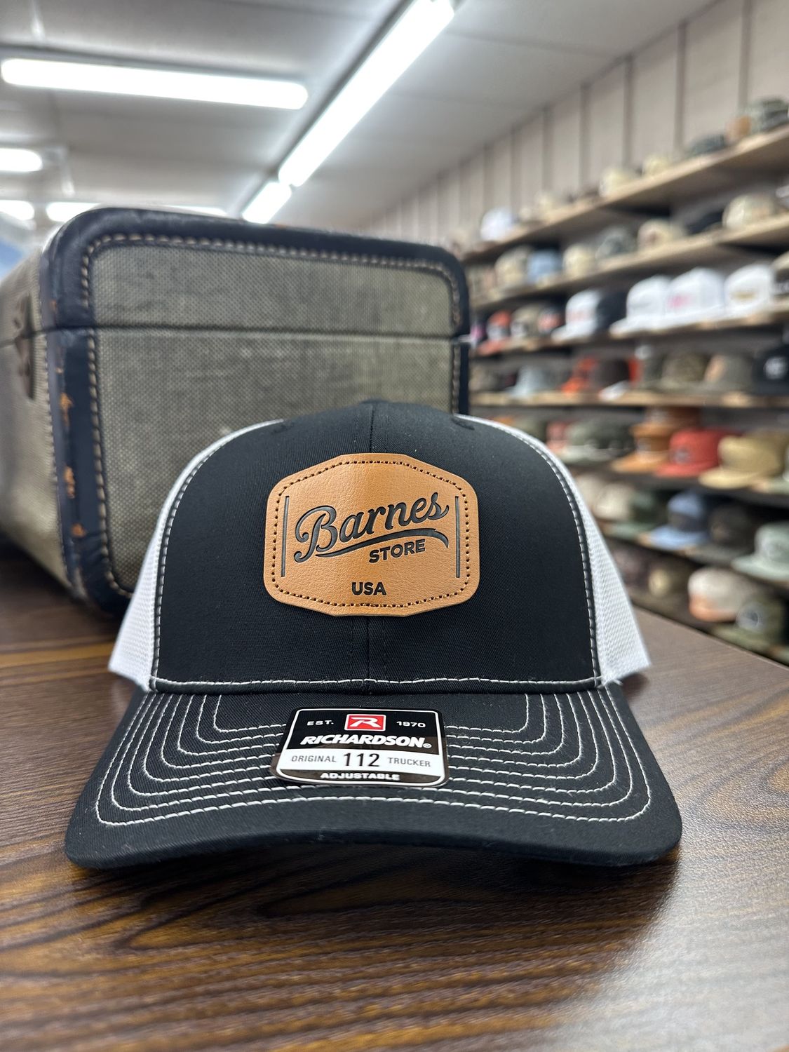 Leather Patch trucker Hat - Black/White