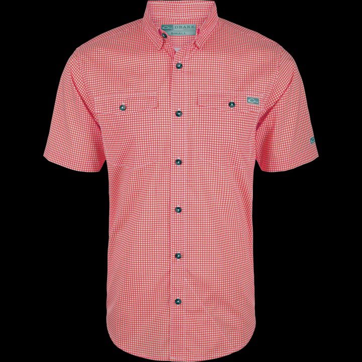 Frat Button Down Gingham Check Short Sleeve Shirt, Color: CPR-Chili Pepper Red, Size: SML