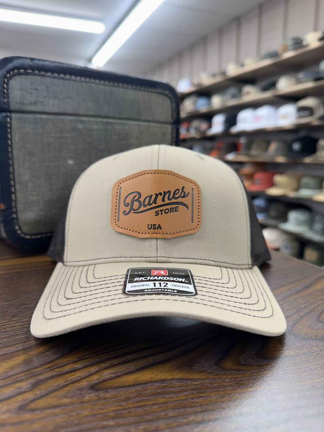 Leather Patch Trucker Hat - Khaki/Coffee