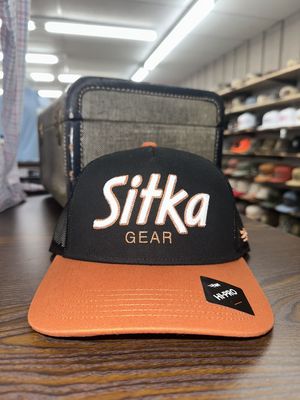90s Script Flat Bill Trucker - Sitka Black/Orange