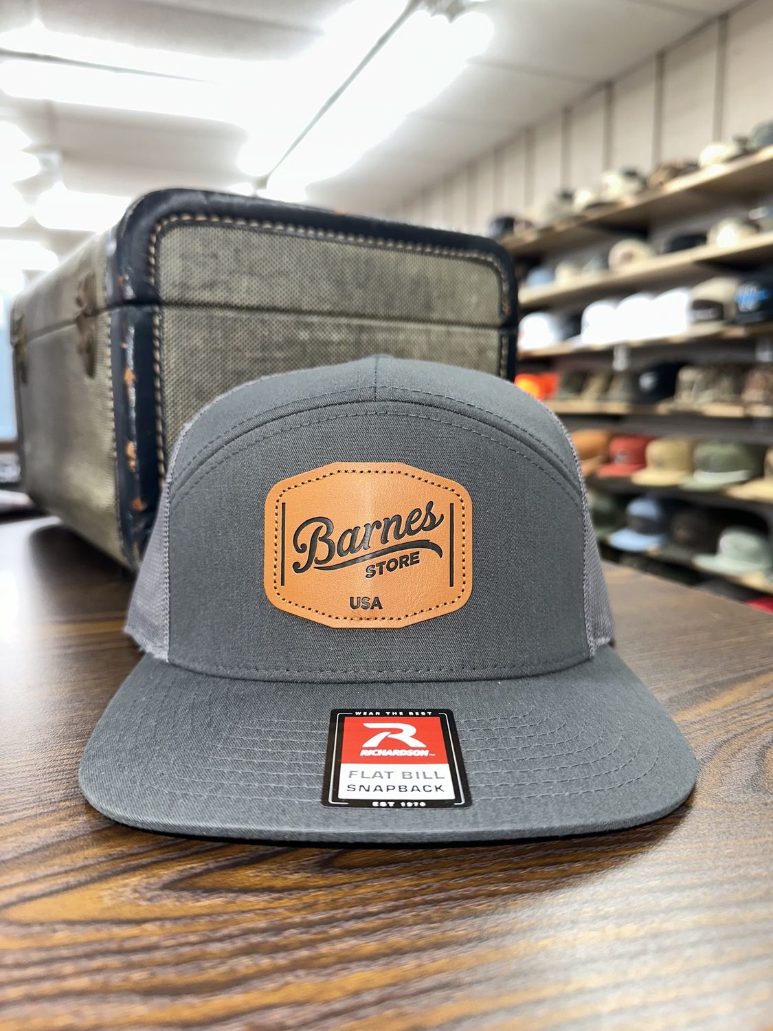 Leather Patch 7 Panel Hat - Charcoal