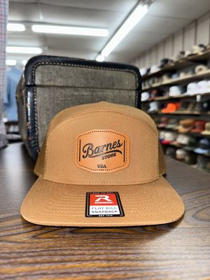 Leather Patch 7 Panel Hat - Caramel