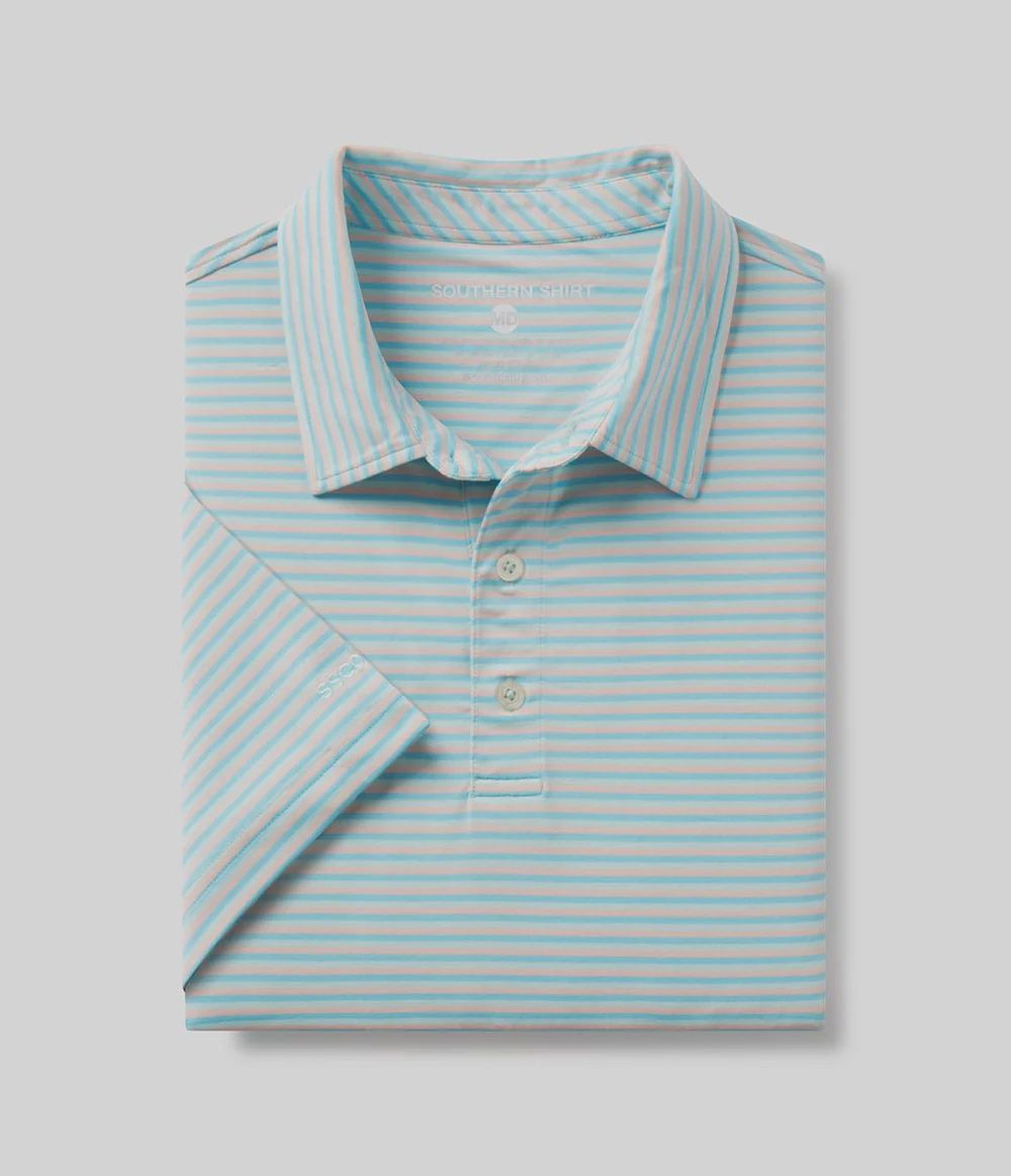 Bluffton Stripe Polo, Color: 1100-Aqua Splash, Size: SML