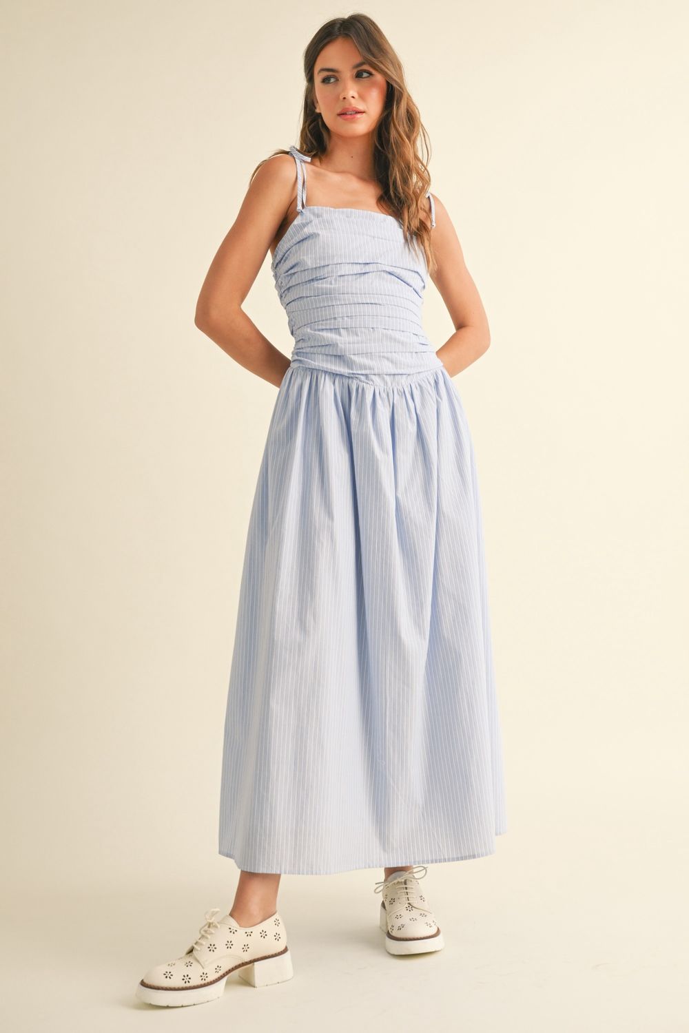 Out With You Sleeveless Midi Dress, Color: Blue Stripe, Size: SML