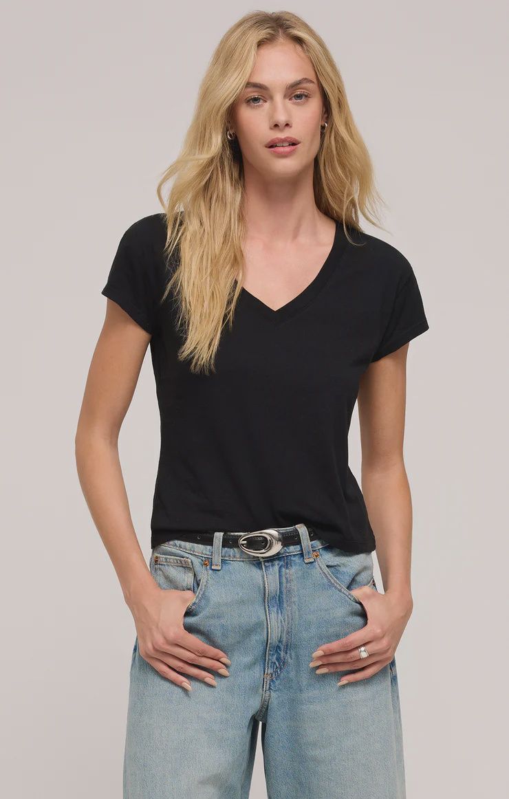 Modern V-Neck Tee, Color: Black, Size: XSM