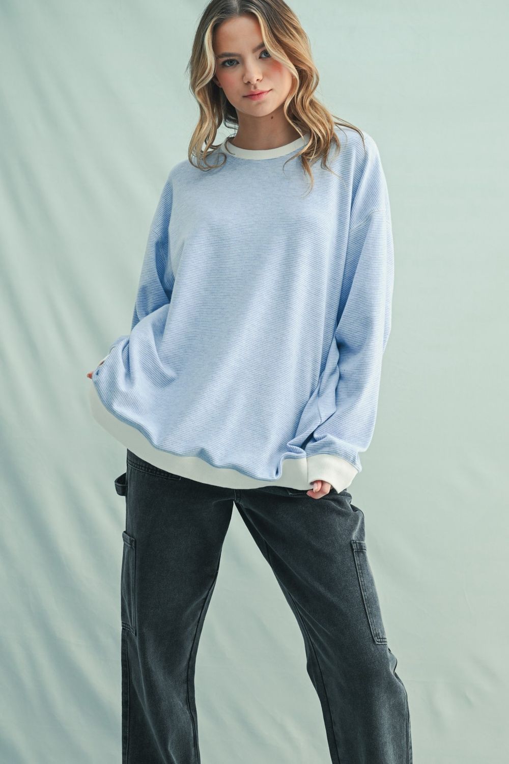 Take Control Soft Micro Striped Pullover, Color: Blue/White, Size: SML