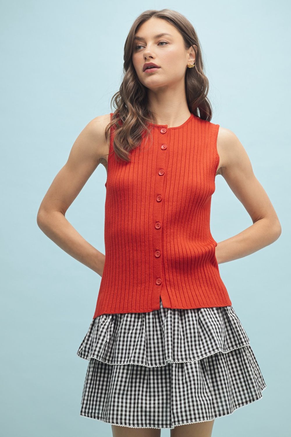 The Change Button Sweater Vest, Color: Cherry, Size: SML